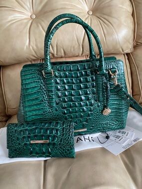 LKNW Brahmin Finley Bag & Wallet Set Emerald Green Melbourne Leather